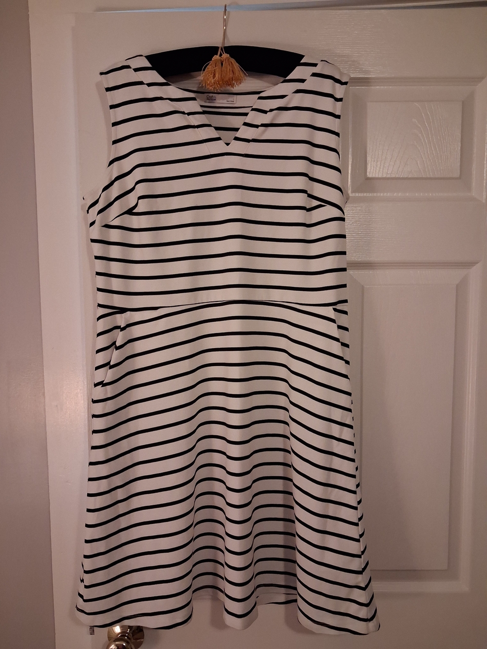 croft & barrow Black and White Striped Sleeveless A-Line Dress